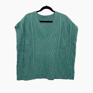PERUVIAN CONNECTION Aran Fisherman SS Sweater Cable Knit Boho - Green M/L